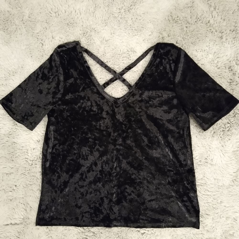 Black Velvet Shirt with Strappy Back by The Outfit